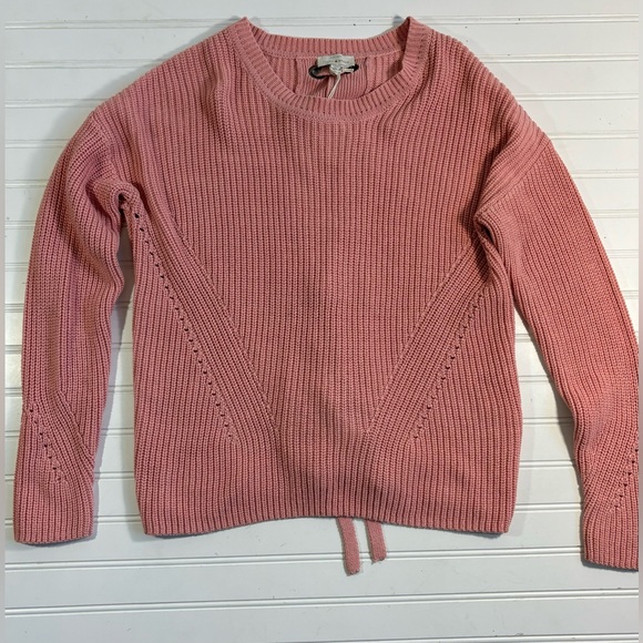 Lucky Brand Back Lace Pullover Sweater Chunky Knit Pale Pink Womens Size Small - Picture 8 of 16